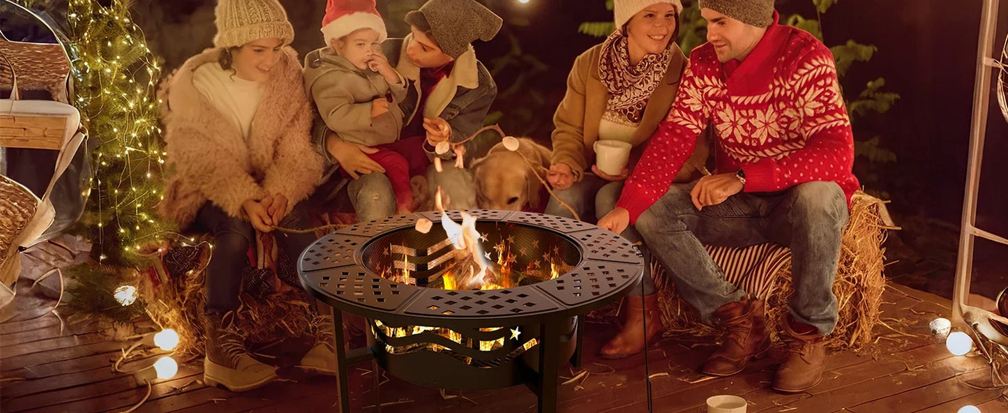 42 Inch Outdoor Fire Pit With Grills Wood Burning Large Round Heavy Duty Metal