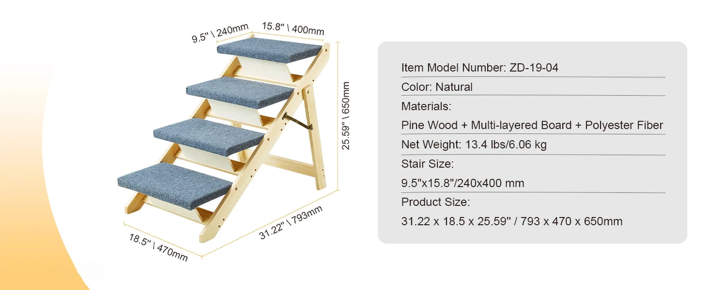 SucceBuy Wooden Pet Steps And Ramp 2-In-1 Foldable Bed Access For Pets