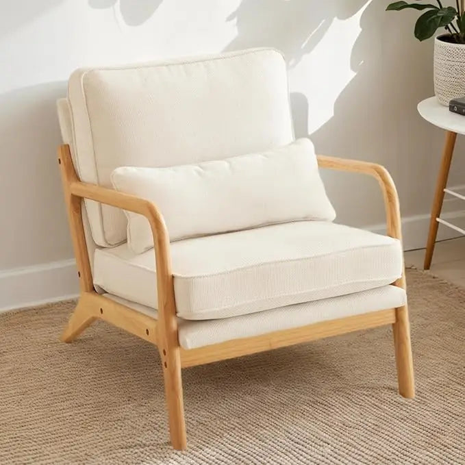 Mid Century Modern Corduroy Upholstered Lounge Armchair With Wood Frame