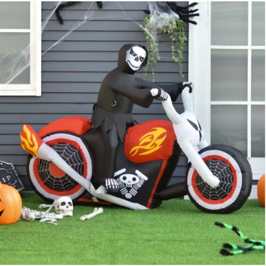 LED Grim Reaper Flaming Motorcycle Halloween Inflatable