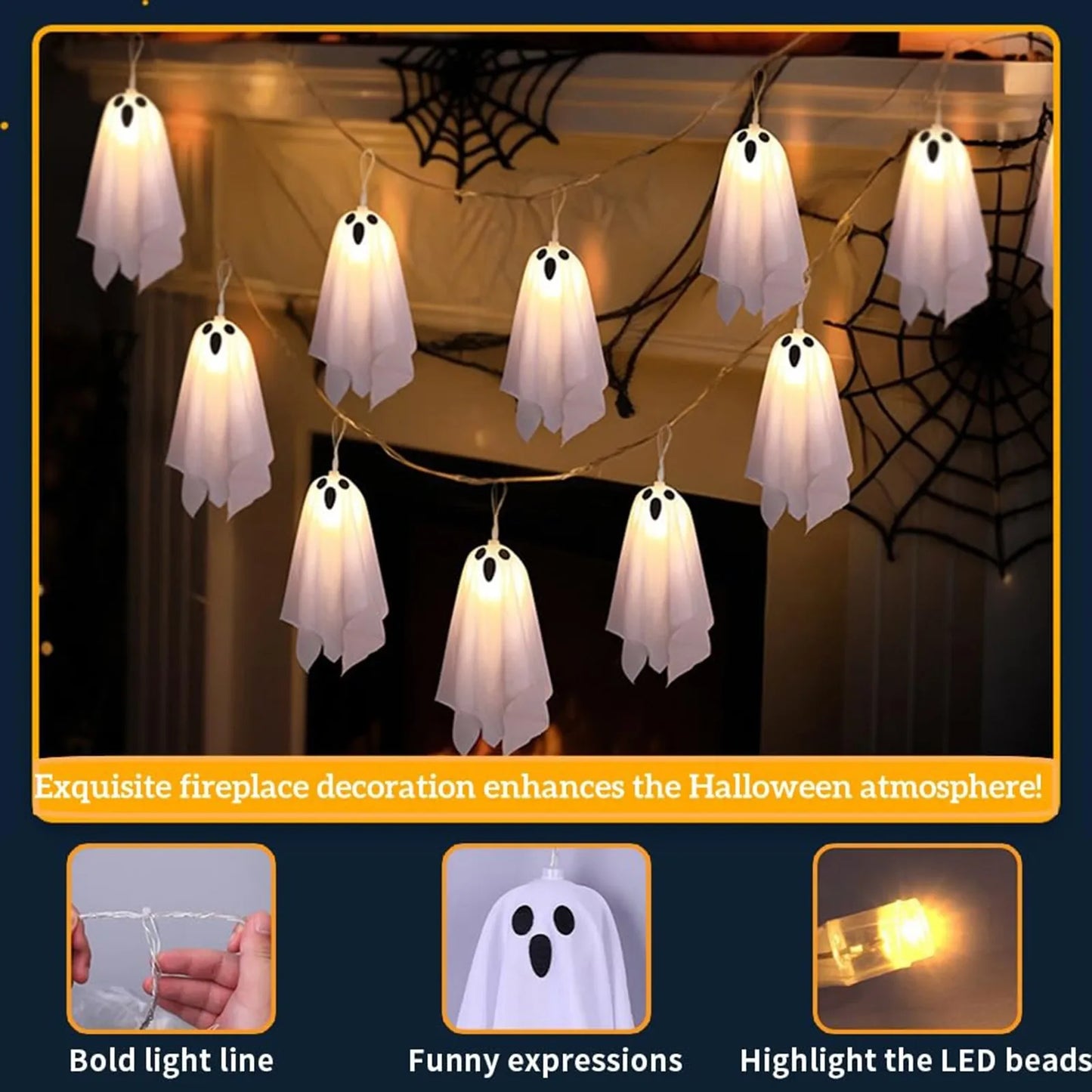 Halloween Decorations Hanging Ghosts 10pcs Spooky Ghosts String Lights for Front Yard Patio Garden Party Porch Decor