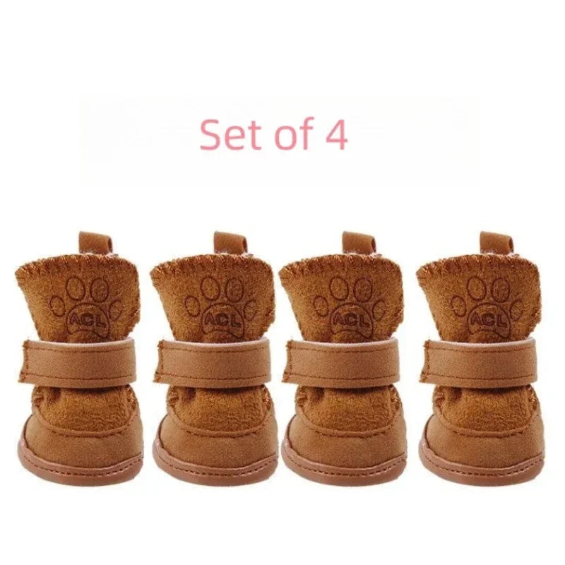 4 Pieces Pet Snow Boots Warm Plush Non Slip Dog Shoes Anti Fouling Wont Fall Off