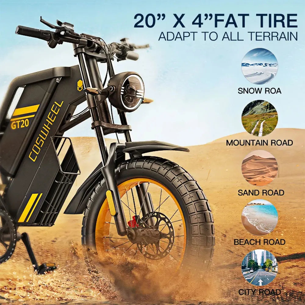Coswheel Electric Bike Dual Motor GT20 Pro 3000W 48V 40AH Mountain Off Road Fat Tire Ebike