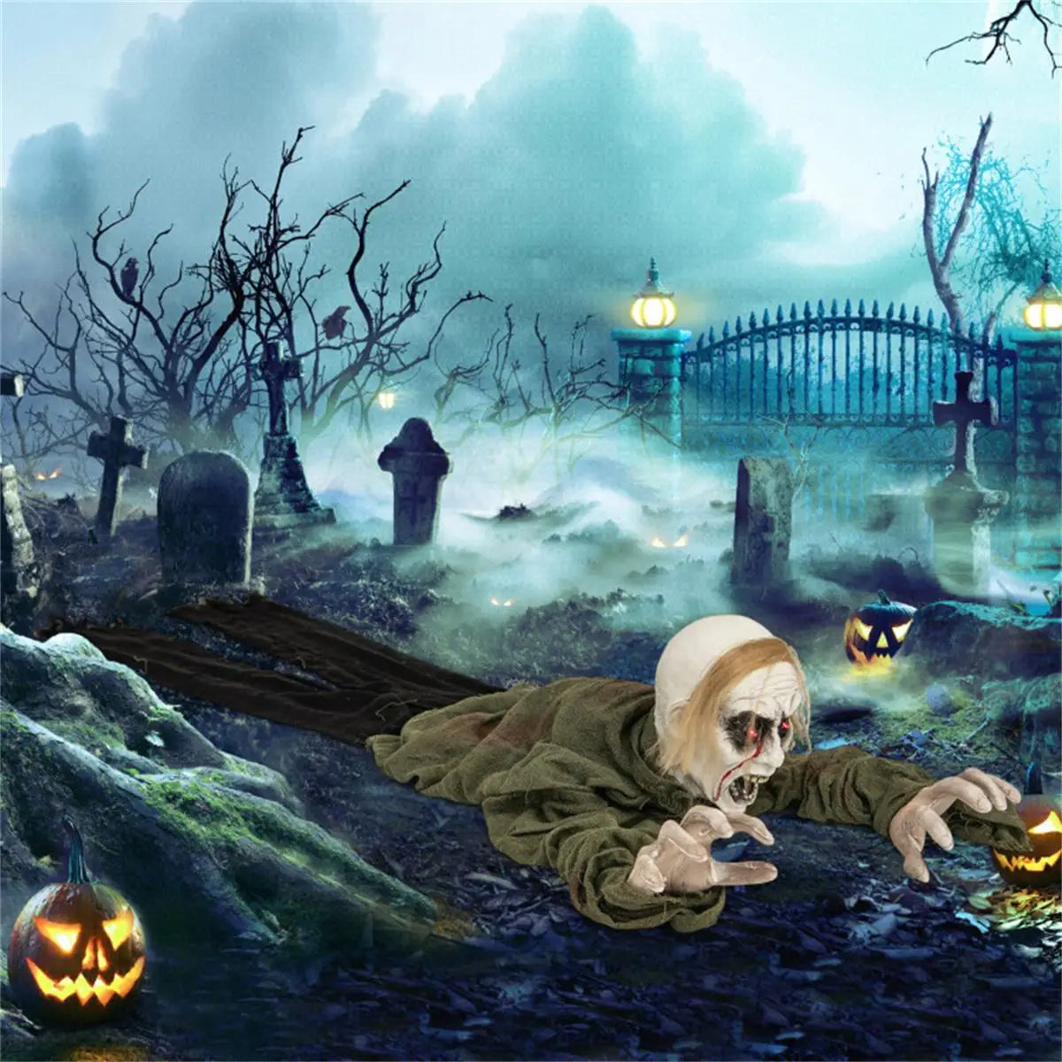 Sparkling Eye Zombie Halloween Decorations with Spooky Sounds Voice Activated Groundbreaker for Creepy Home Decor