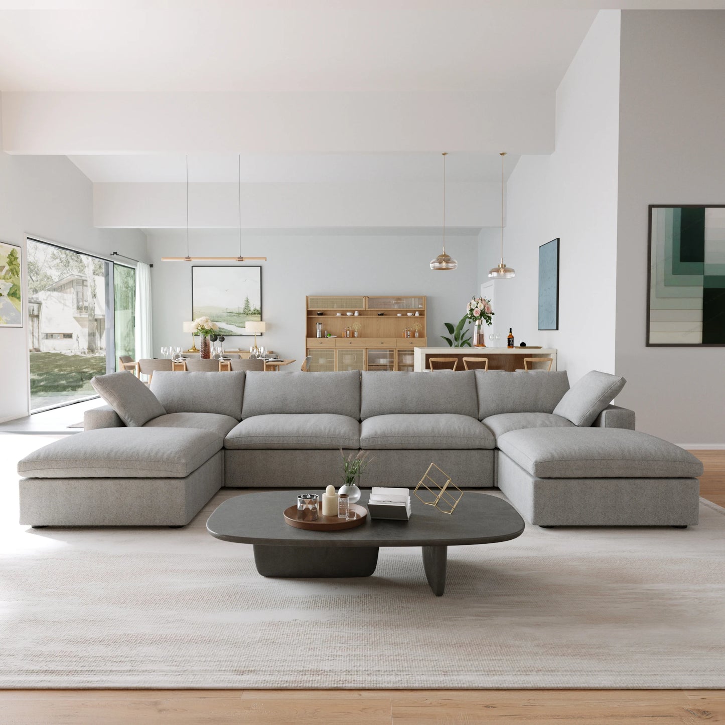 Modular Convertible Cloud Couch 6 Seats U Shaped Sectional Sofa With Ottomans