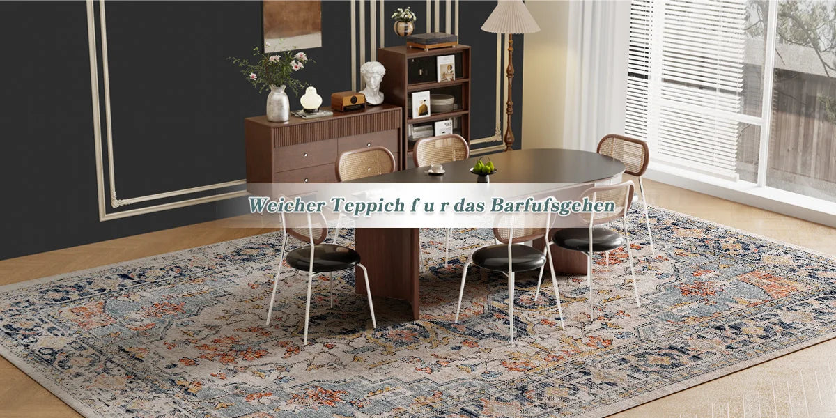Orhopui Vintage Boho Design Washable Area Rugs Non Slip Rugs for Living Room Bedroom Traditional Woven Rugs Stain Resistant