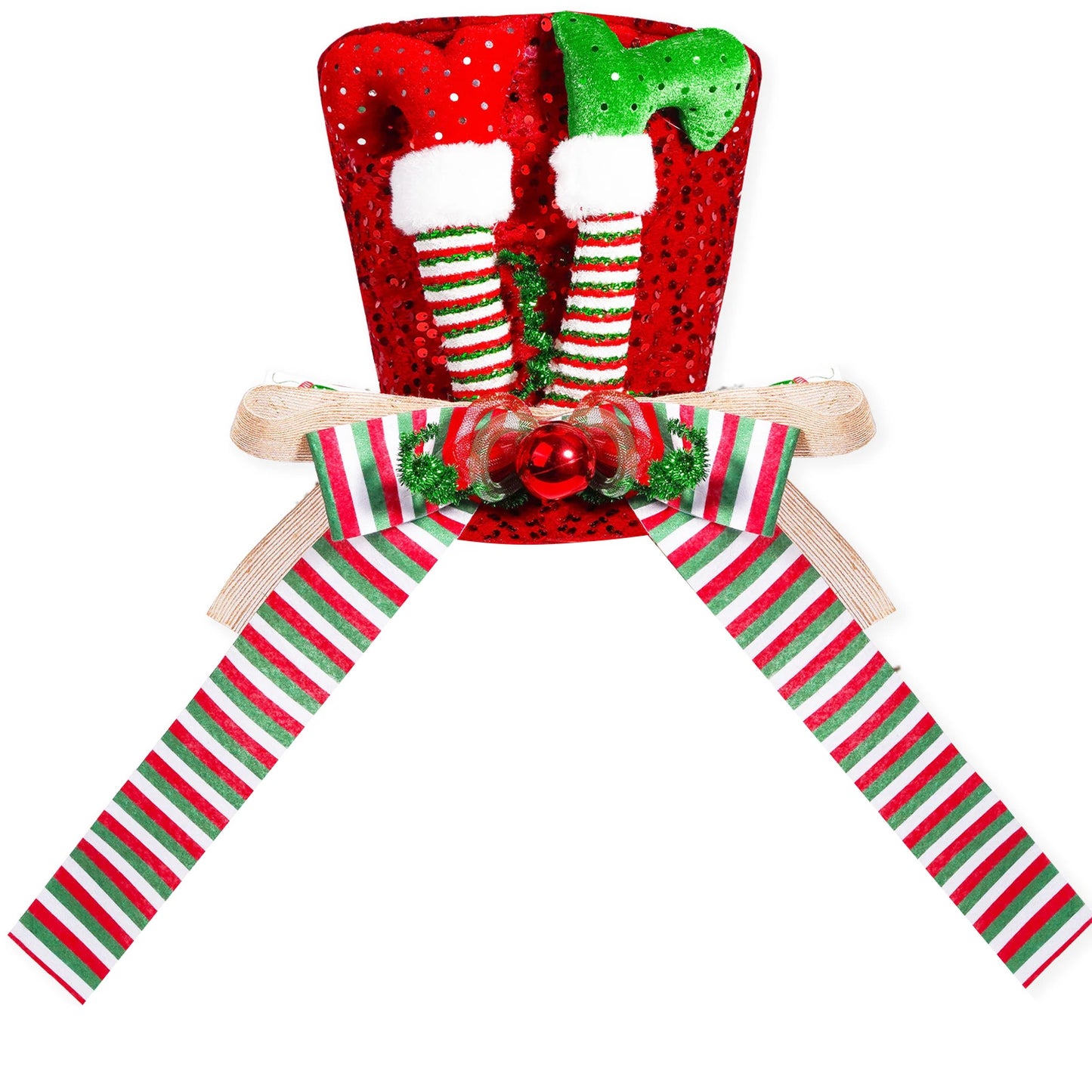 Santa Hat Tree Topper With Glittery Reindeer Antlers Bells