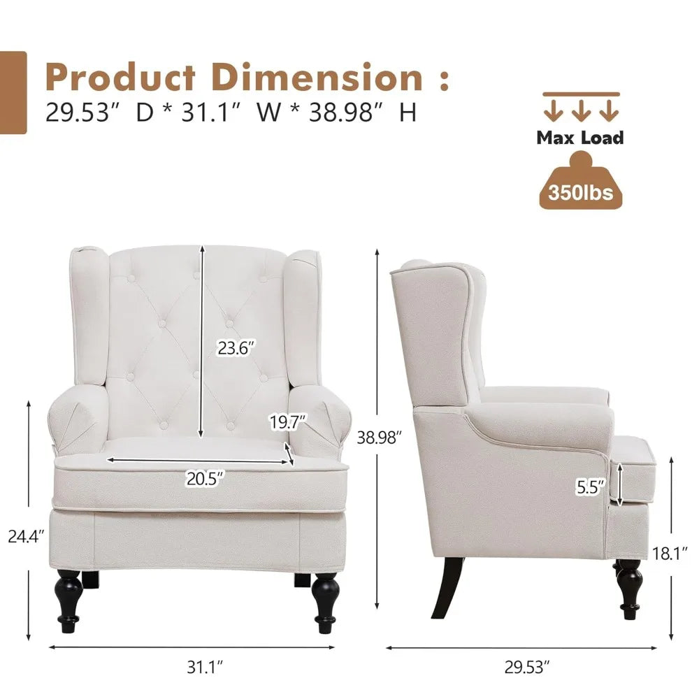 Accent Chair Set Of 2 Mid Century Modern Fabric Wingback Chairs With High Back