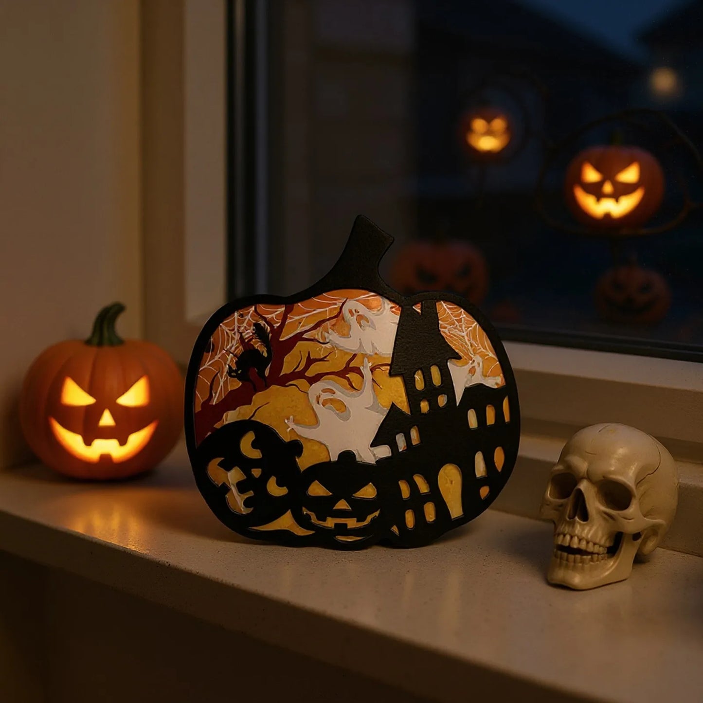 Halloween Pumpkin Wooden Ornament 3D Hollow Decoration for American Holiday Party