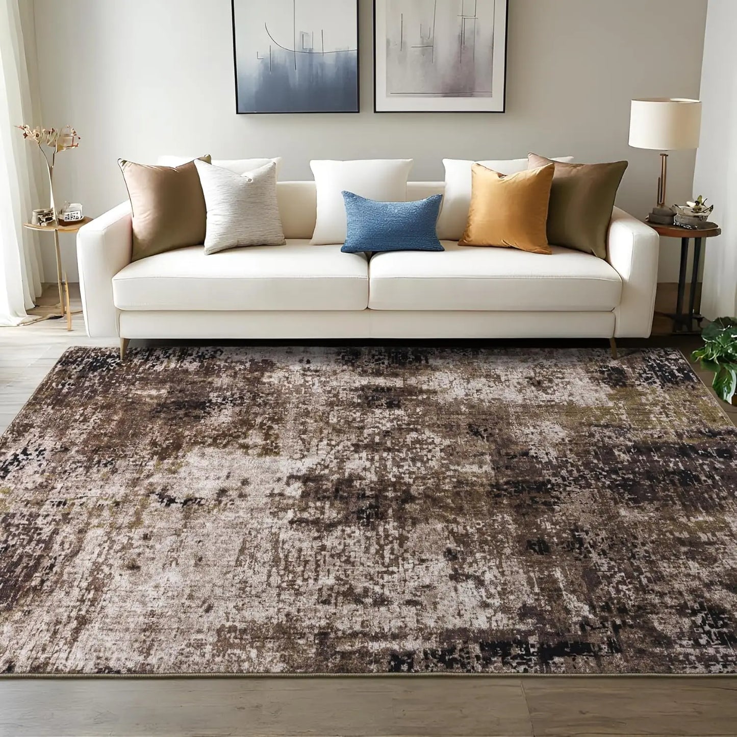 Living Room Area Rugs Soft Large Modern Abstract Boho Vintage Machine Washable Non Slip Carpet Low Pile Rug