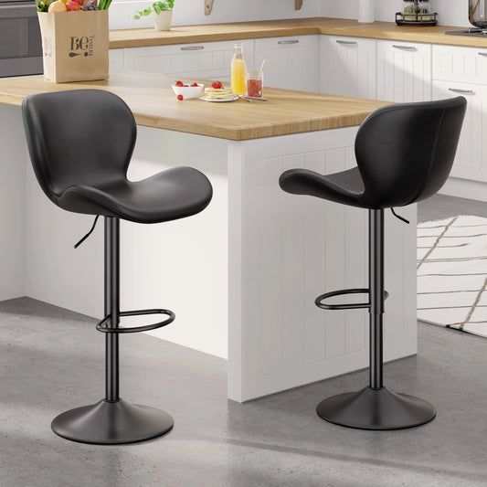2 Pcs Swivel Bar Stools PU Leather Upholstered With Back