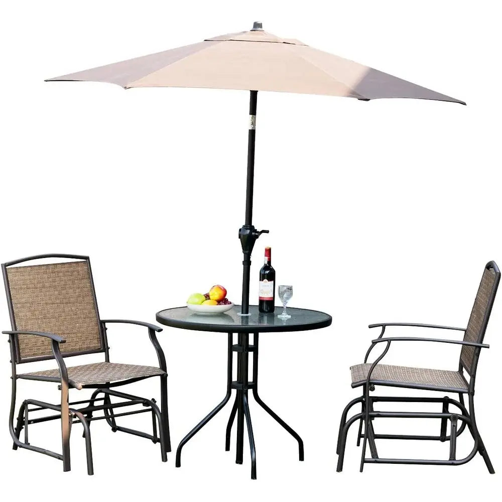 3 Piece Patio Swing Set With Glass Table Umbrella Hole And Rocking Chairs