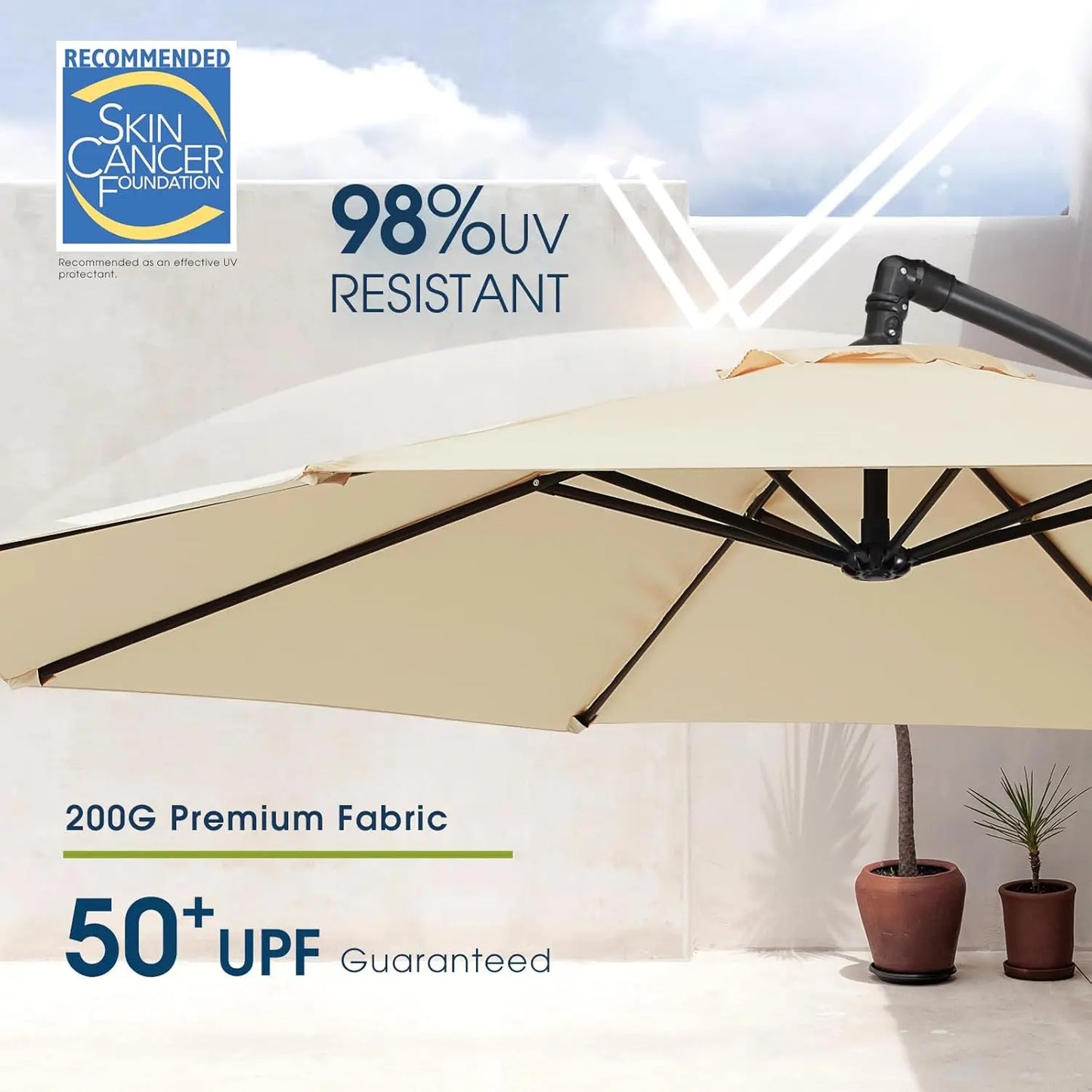 10ft Outdoor Offset Cantilever Umbrella with Sandbag Base Easy Tilt Crank Beige