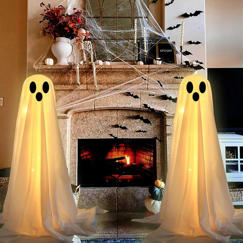 Outdoor Halloween Decorations 2 Pack White Cloth Ghosts LED