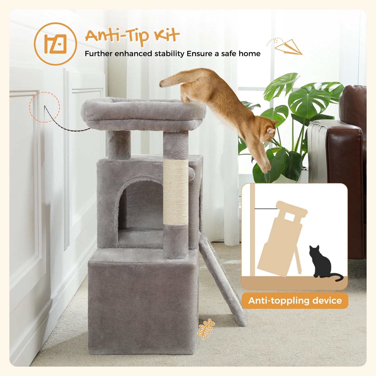 Large Indoor Cat Tree Tower With Four Levels And Two Condos