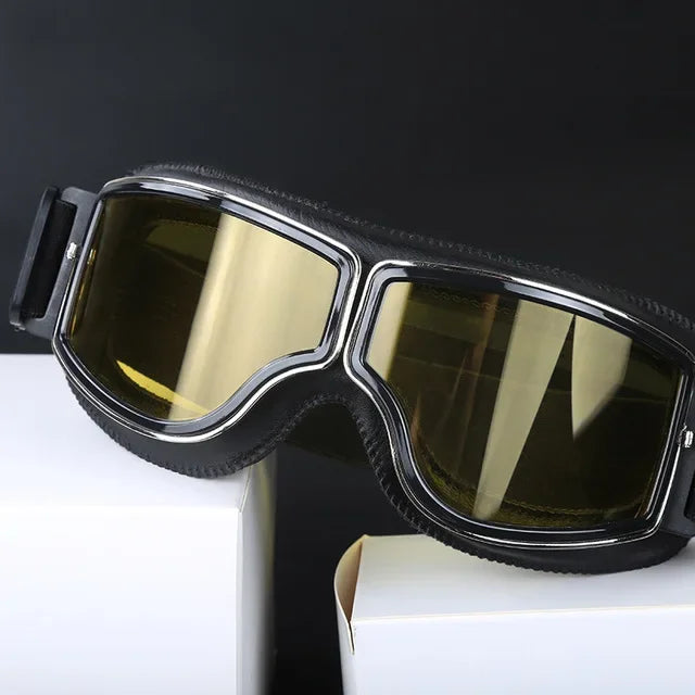 Motorcycle Glasses Windproof Leather Retro Sunglasses Universal Folding Frames