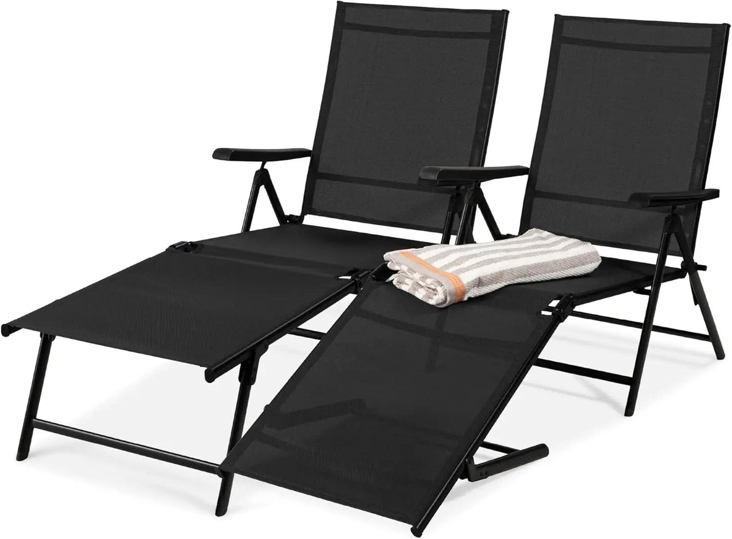 Set of 2 Adjustable Outdoor Patio Chaise Lounge Chairs Folding Reclining Pool Loungers for Poolside Deck and Backyard