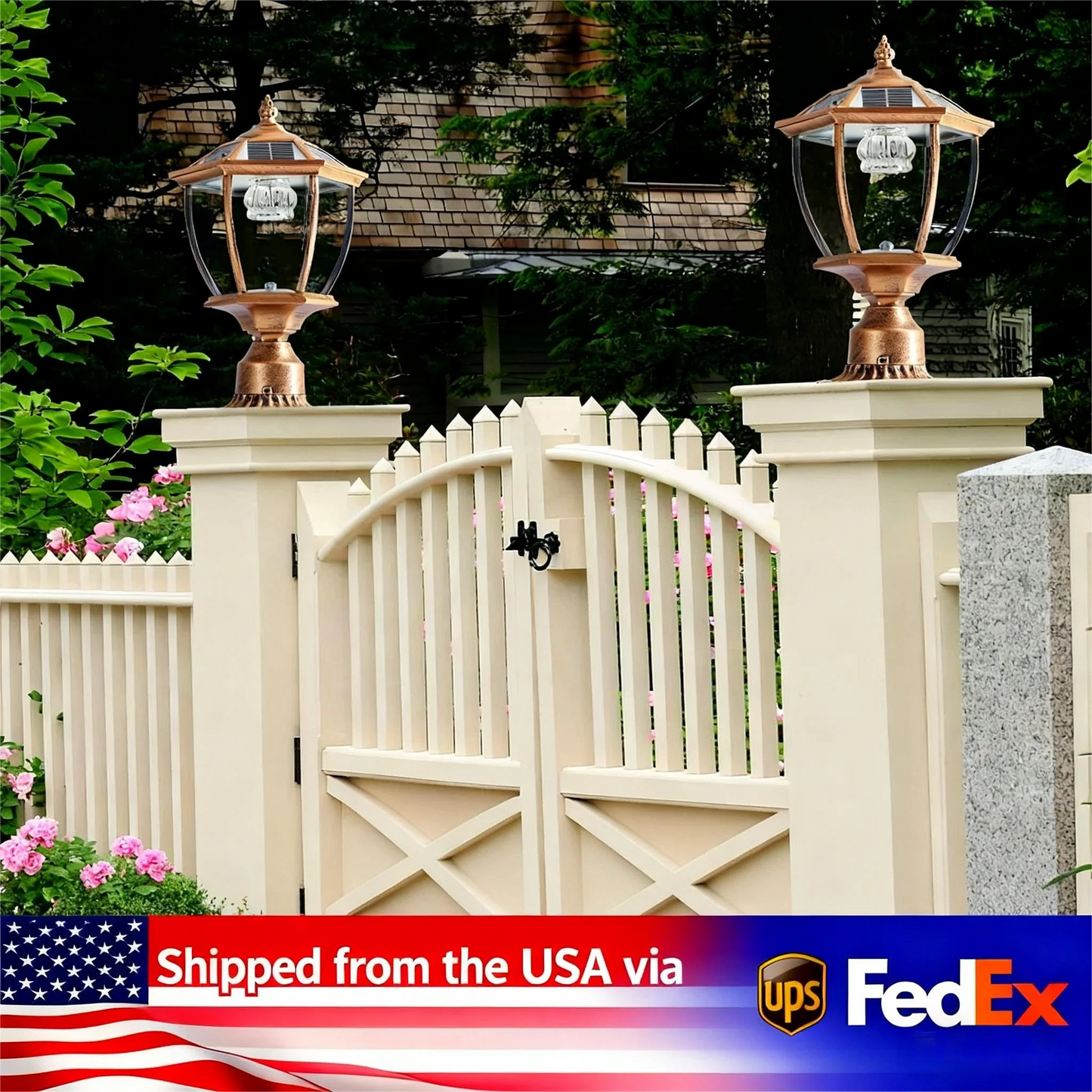 Vintage Solar LED Post Light Outdoor Garden Lamp Waterproof 2 Pack Auto On Off