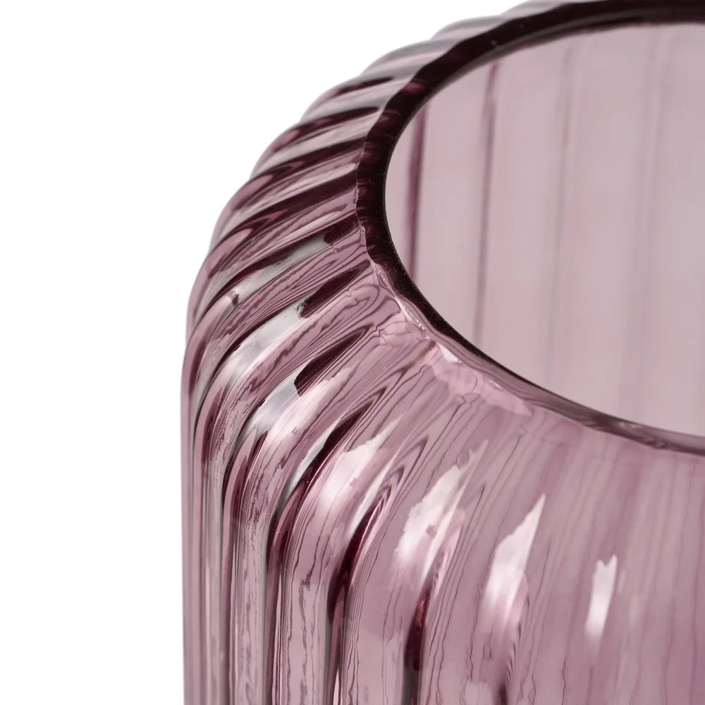 Modern Pink Ribbed Cylinder Glass Vase Tabletop Decor Stylish Home Accent Washable High Quality Glass Ideal For Flowers
