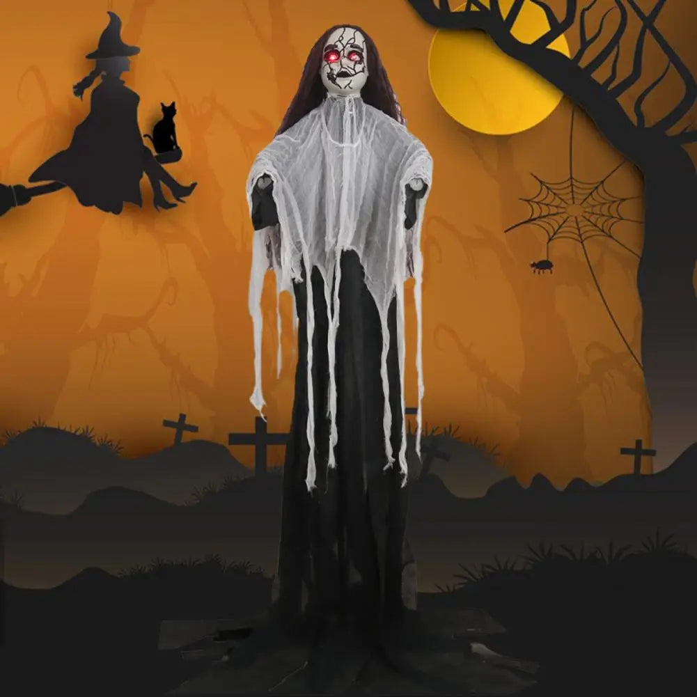 Life Size Animatronic Bride Decoration Halloween Ghost Bride Ornament with Sound Battery Operated Skeleton for Haunted House