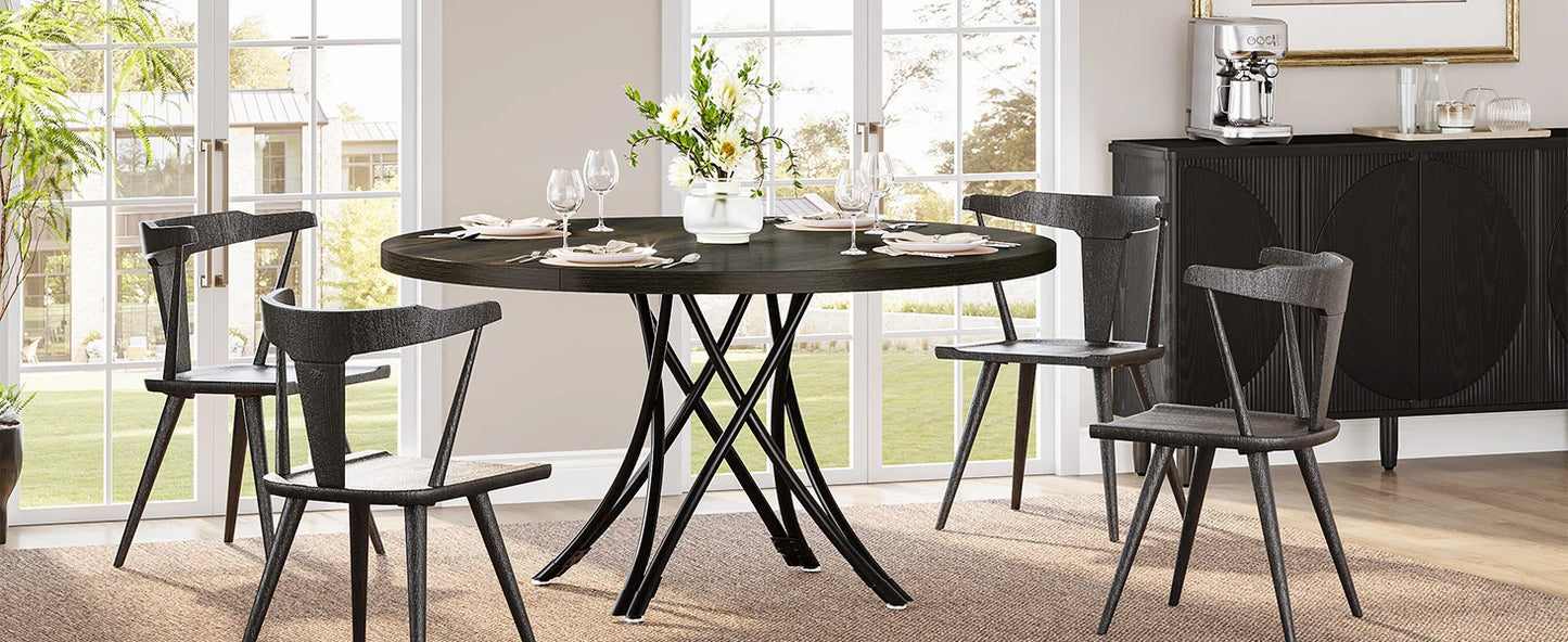 Tribesigns Round Dining Table 47 Inch Farmhouse Kitchen For 4 To 6 Gray Frame