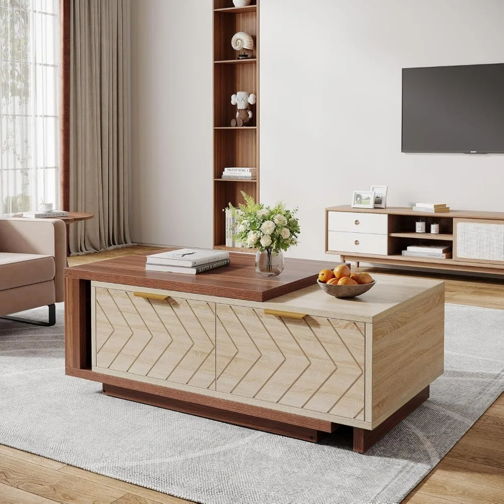 Extendable Coffee Table With 2 Storage Drawers Sliding Top