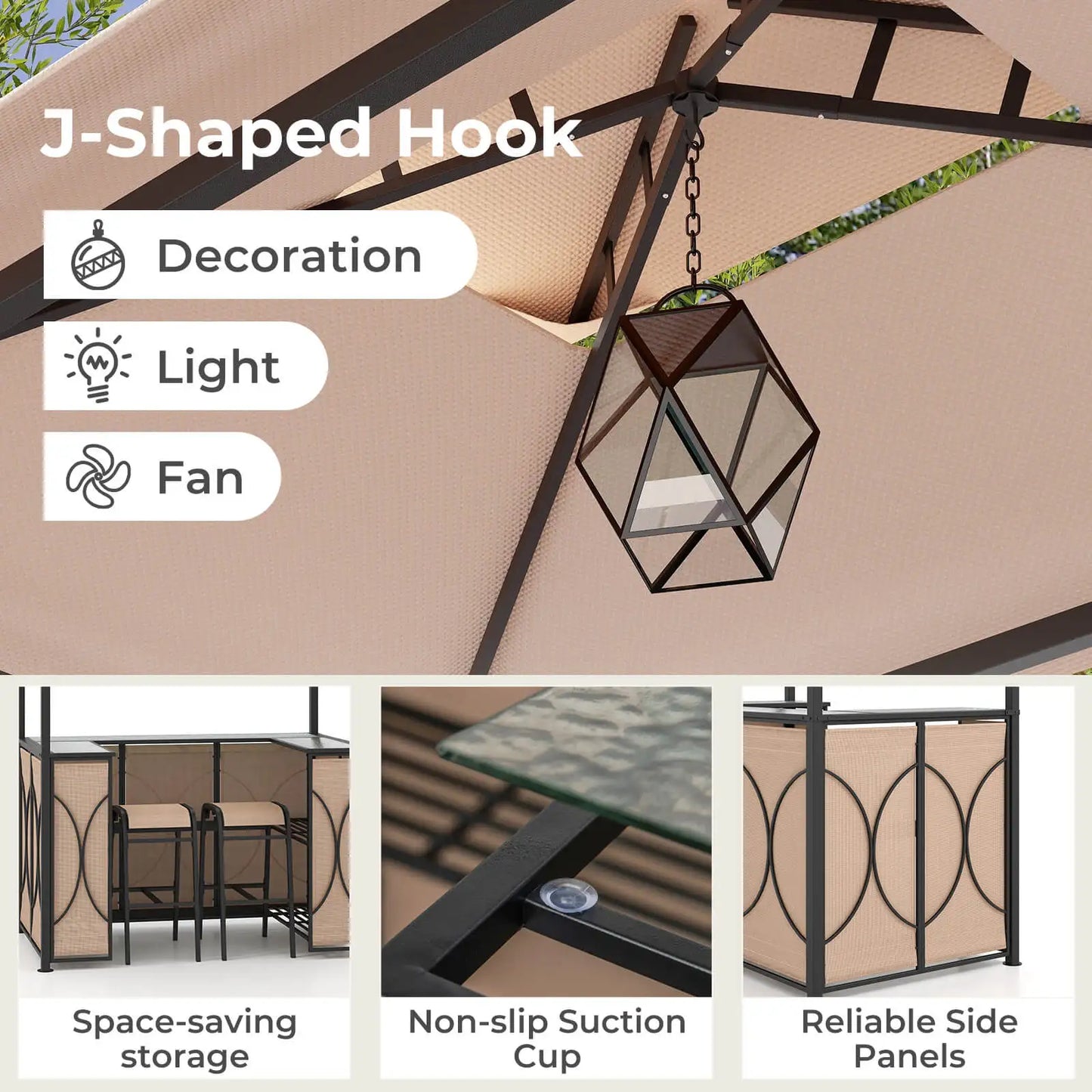3 Piece Patio Bar Set Tempered Glass Bar Table And Metal Storage Shelves Brown
