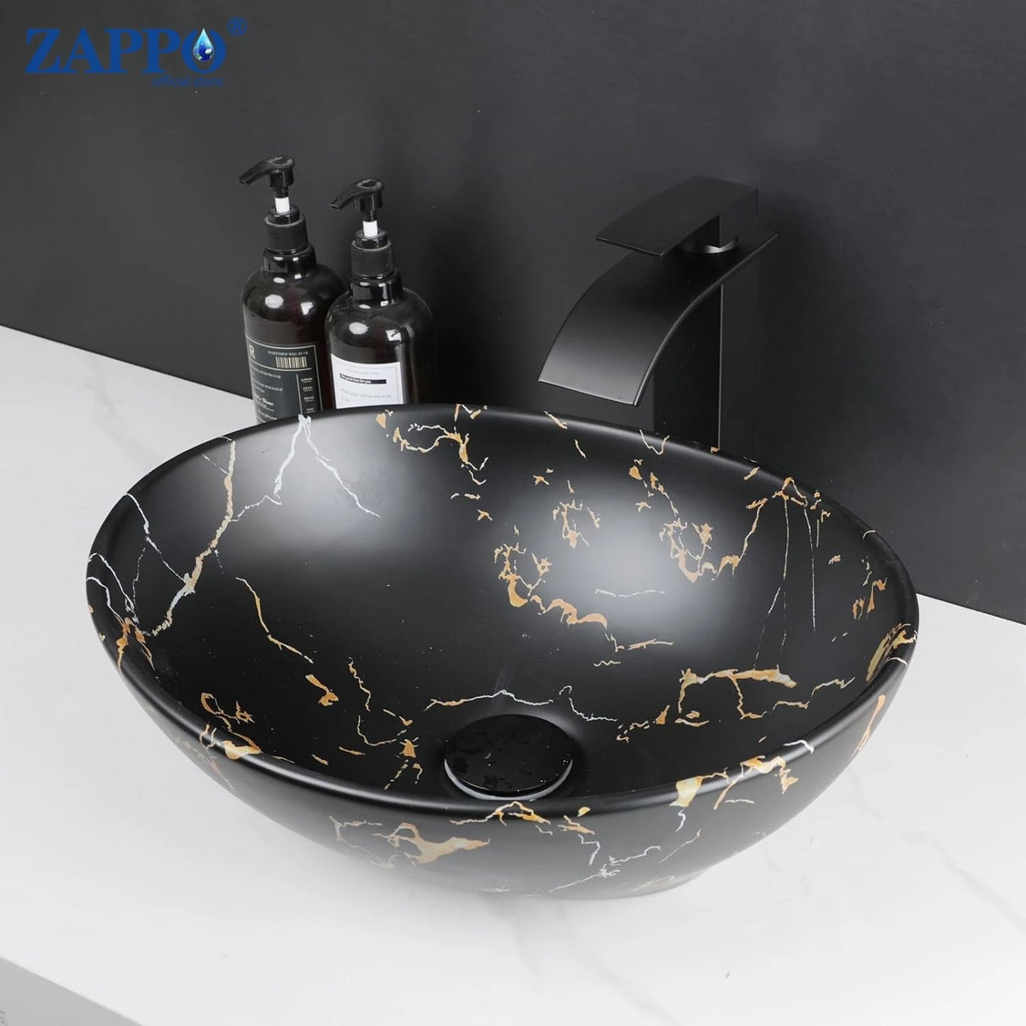 ZAPPO Marbling Rectangle Vessel Sink With Faucet Drain