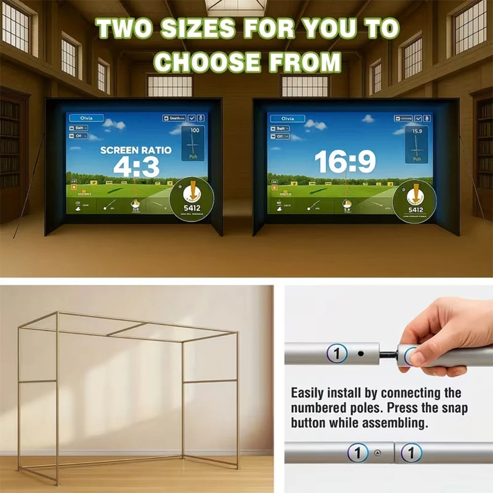 12x8 Indoor Golf Simulator Enclosure With HD Impact Screen And Durable Frame