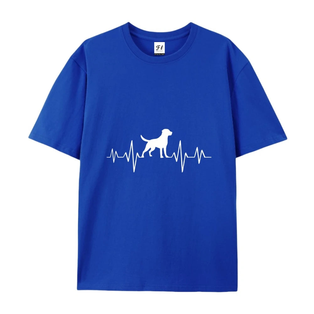 Women 100 Cotton Summer Casual Round Neck Short Sleeve Heartbeat Dog Paw Print