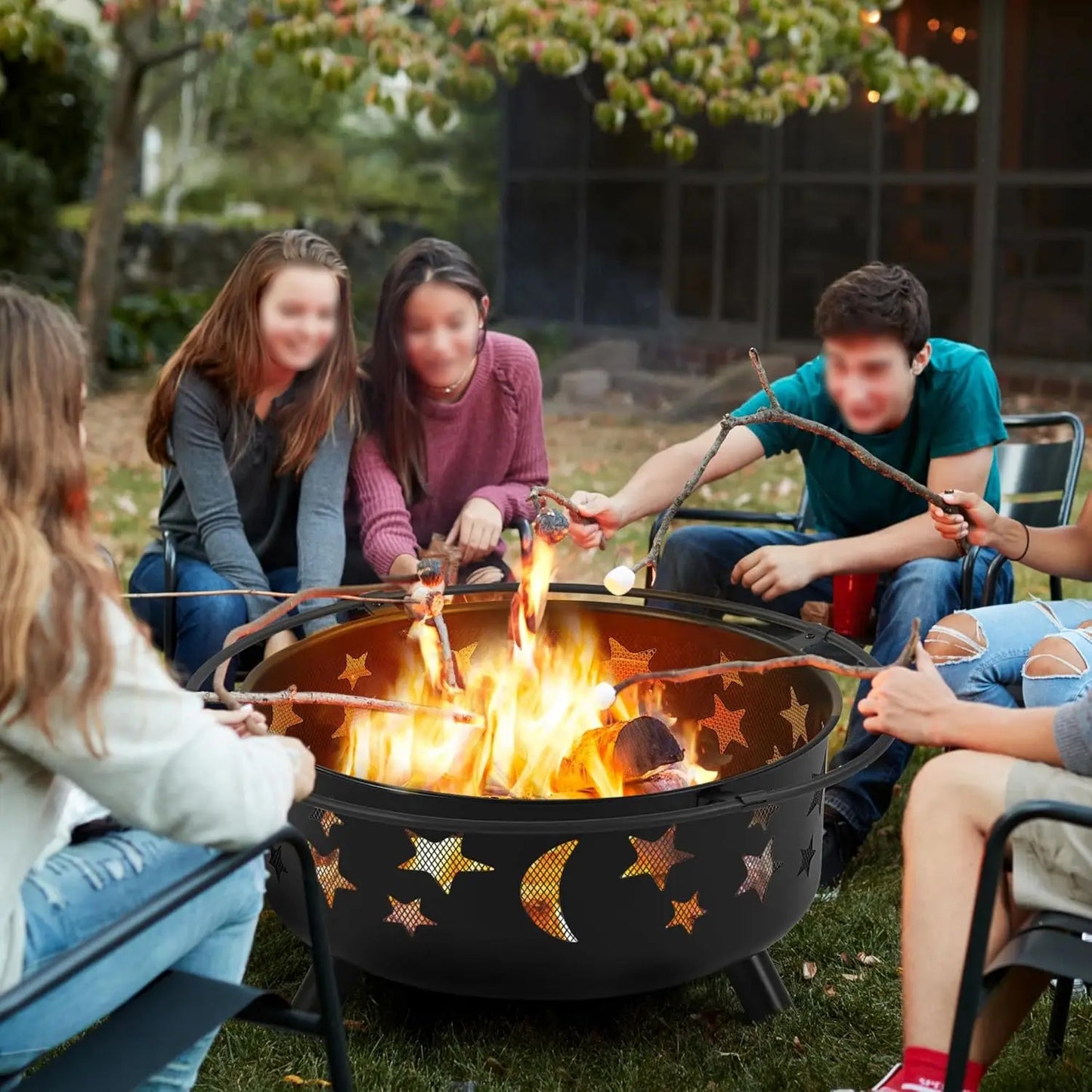30 Inch Fire Pit Outdoor Wood Burning Spark Screen Poker