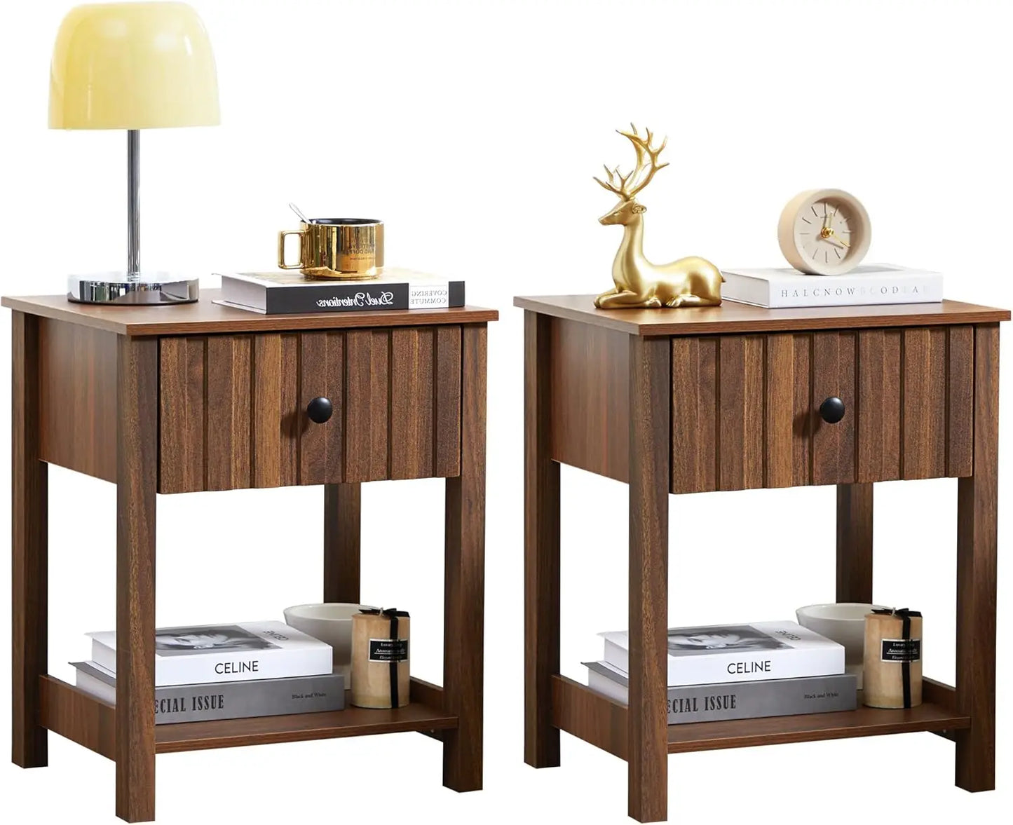 Wood Nightstand With Drawer Mid Century Bedside Table