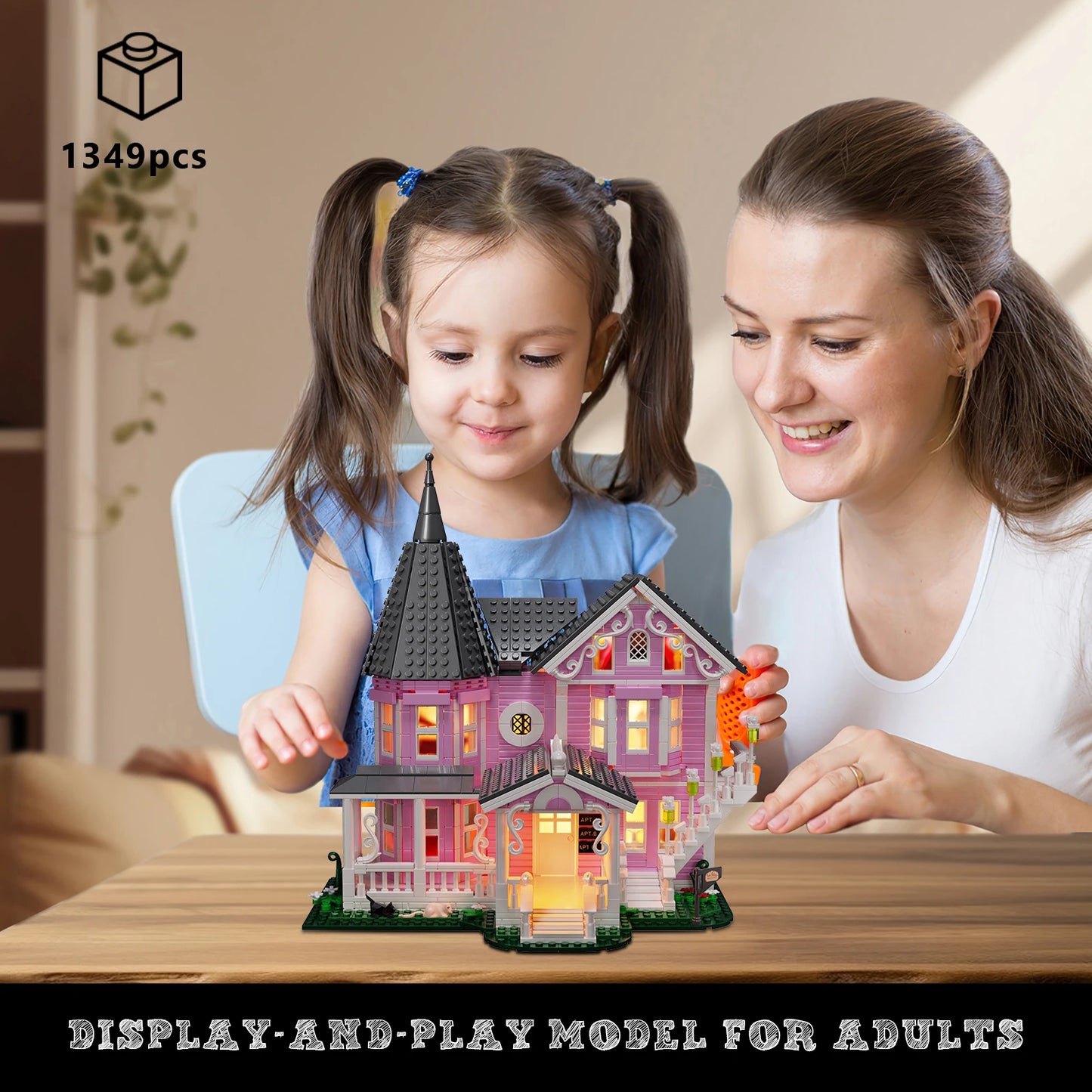 Pink Palace House Building Set Lights Coraline Haunted House Lego Compatible