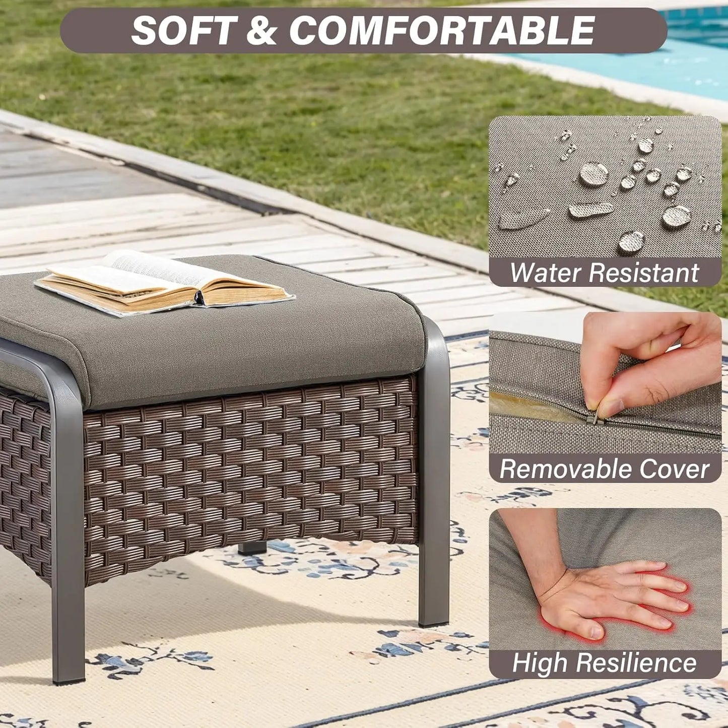 4 Piece Wicker Patio Furniture Set With Ottomans All Weather High Back Deep