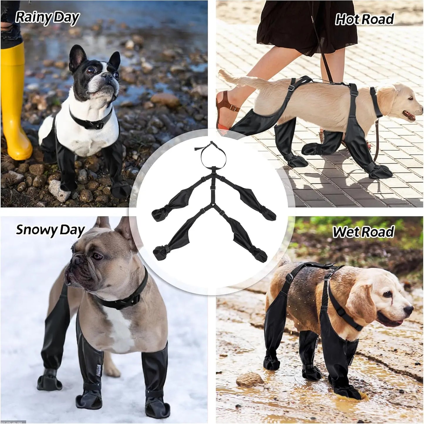 Outdoor Dog Boots With Suspenders Waterproof Paw Protectors For Small Large Dogs