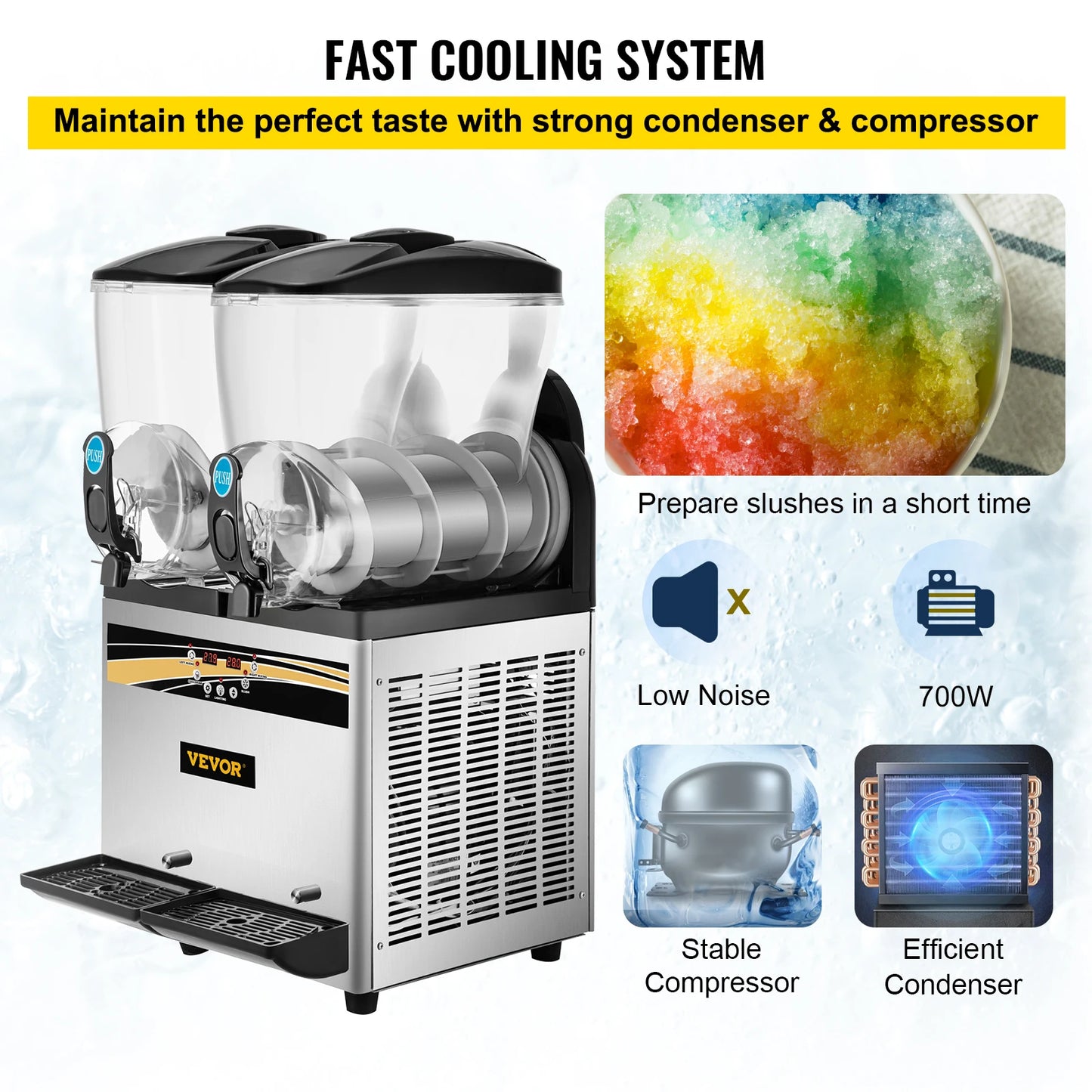 SucceBuy 2x15L Commercial Slushy Machine Margarita Maker 1000W Stainless Steel Smoothie Frozen Drink Maker