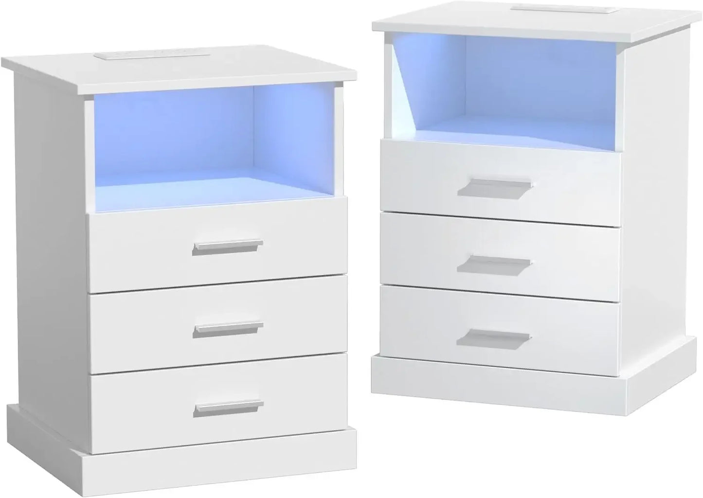Nightstand With Charging Station LED Lights Drawers