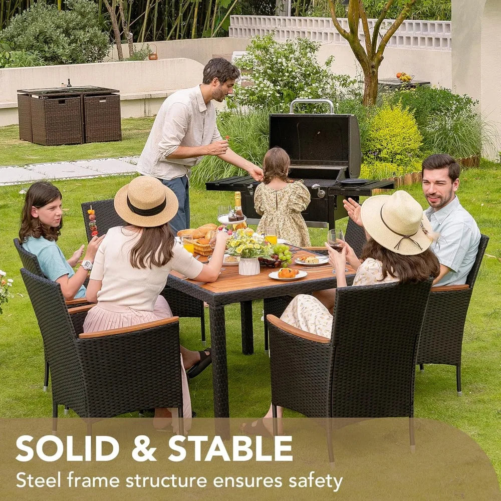 Outdoor 7 Piece Terrace Rattan Furniture Set With Lovewood Tabletop Black
