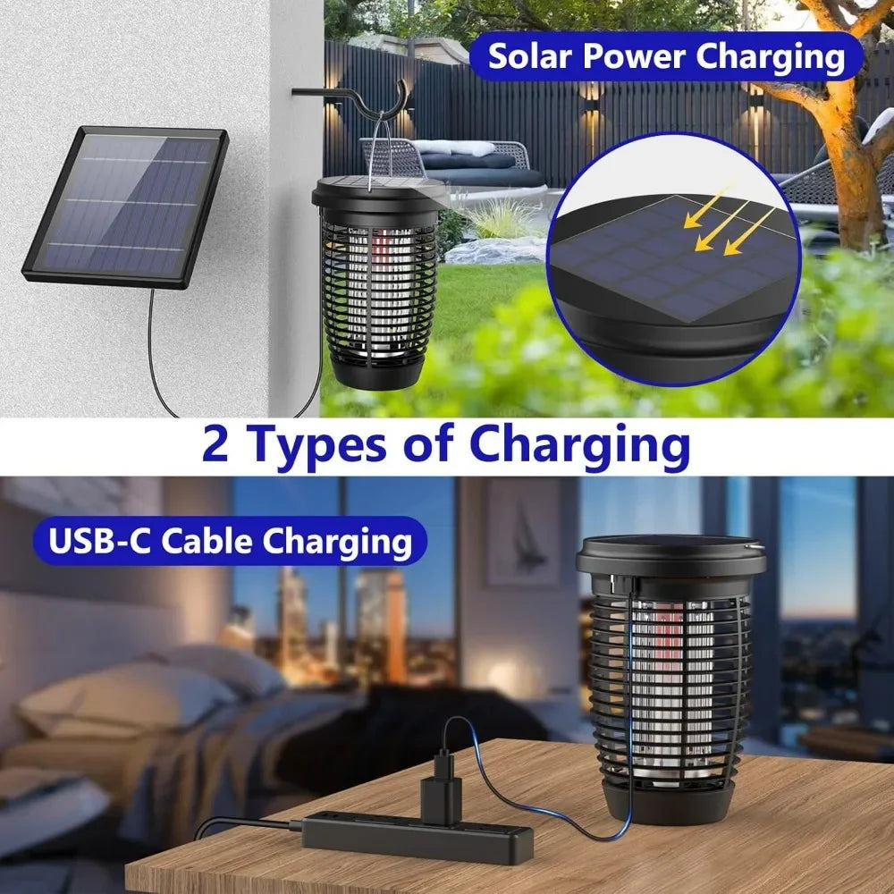 Solar Bug Zapper 2 In 1 Mosquito Killer Lamp Indoor Outdoor Solar Powered Rechargeable 4500V Fly Zapper Insect Trap