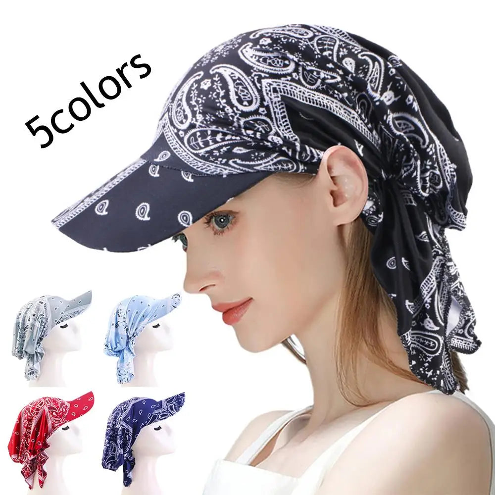 Unisex UV Protection Paisley Print Sun Shade Hat With Wide Brim Turban Visor