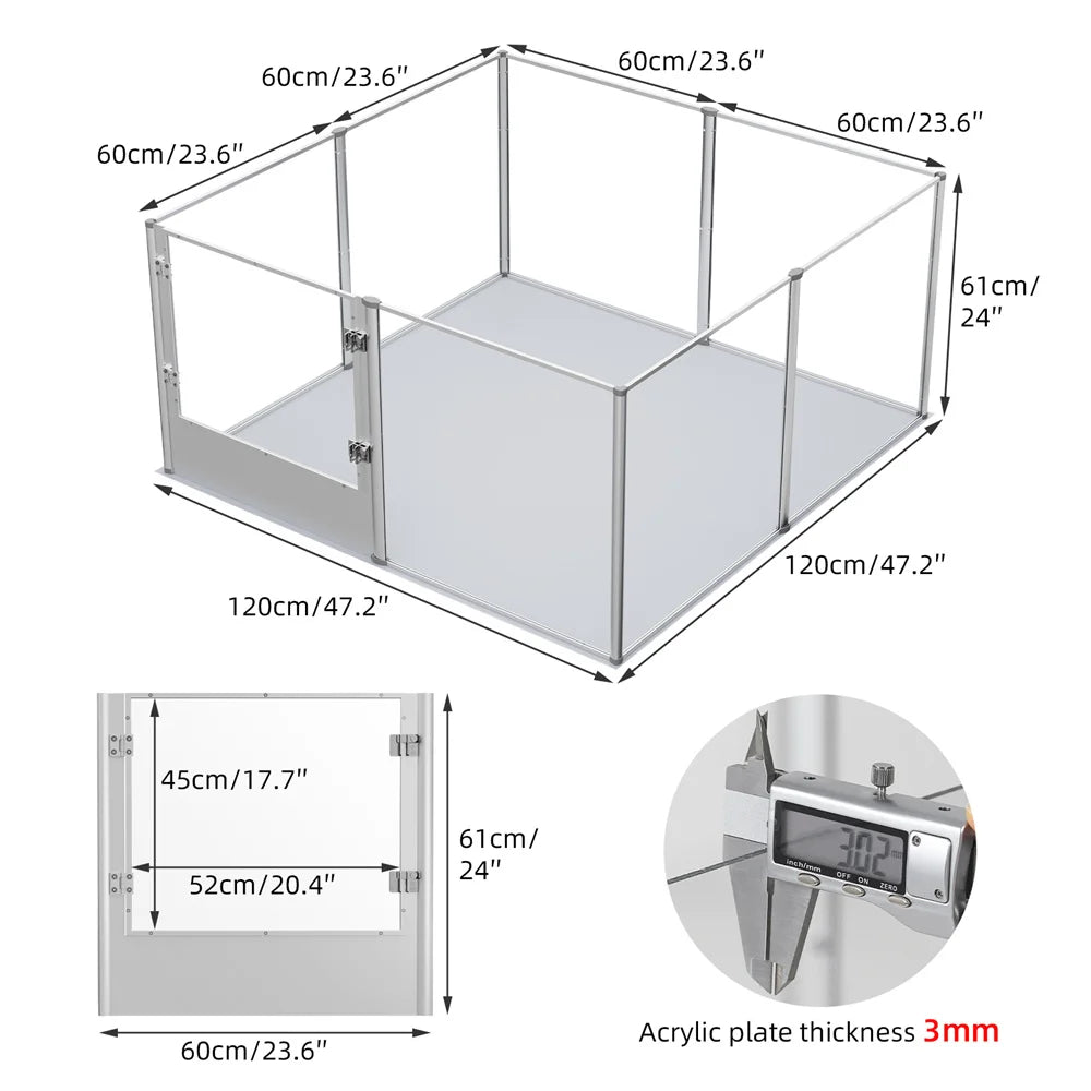 Extra Large Dog Playpen Acrylic Enclosure Pet Animal Fence Bunny Ferrets Whelping Box with Waterproof Pad