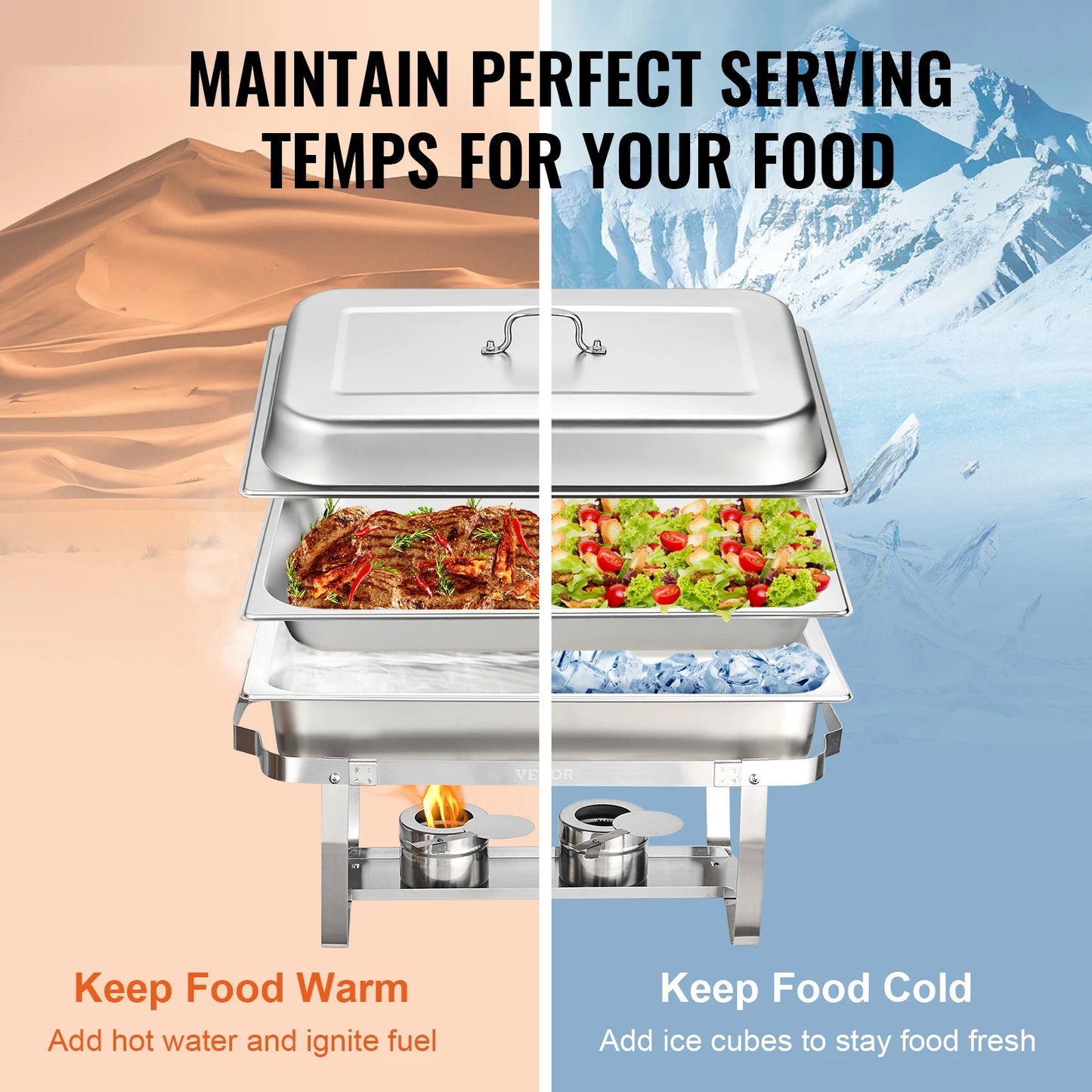 Vevor 8QT Rectangle Chafing Dish Set 4 Pack Stainless Steel Buffet Server Food Warmer Catering Equipment