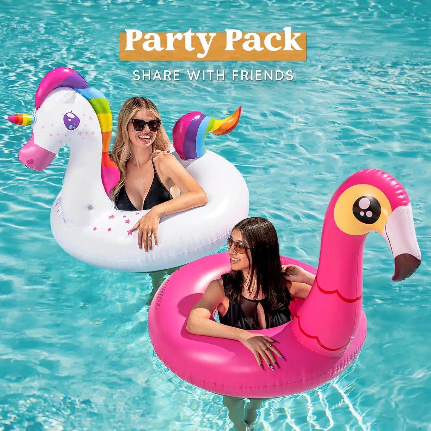 2 Pack Unicorn And Flamingo Pool Floats Adults And Kids Inflatable Swim Rings