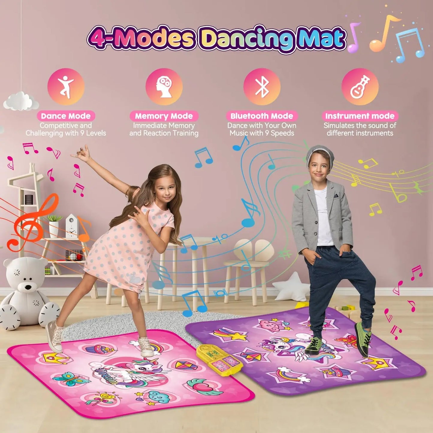 Vatos Unicorn Dance Mat Set of Two Toys for Girls Nine Level Dancing Game Indoor Outdoor Music Play Mat Birthday Gifts for Kids Ages Three and Up