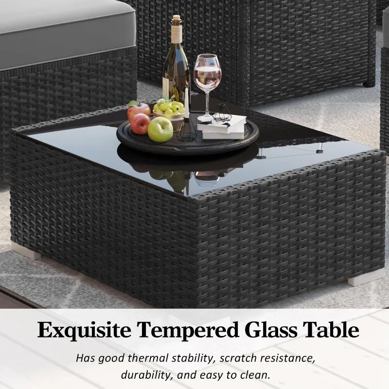15 Piece Patio Set With Fire Pit Table Outdoor Rattan Sofa