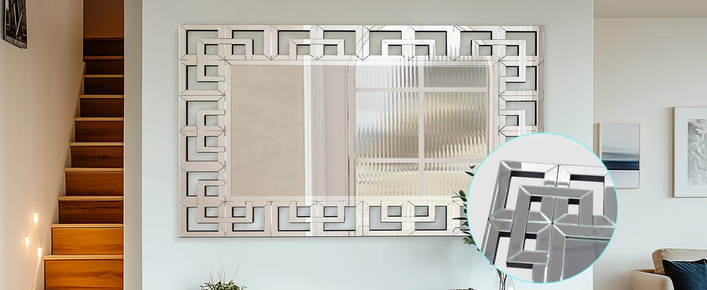 LUVODI 48 Inch Silver Wall Decorative Mirror Polished Hollow Out Accent Mirror for Hallway Living Room and Fireplace