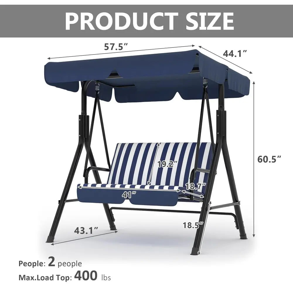 Outdoor Porch Swing With Adjustable Canopy 3 Seat Patio Swing Chair With Stand