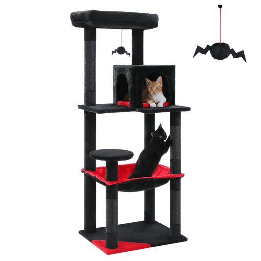 Gothic Cat Tree Tower for Indoor Cats Five Levels with Cozy Condo and Hammock