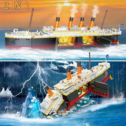 Titanic Building Set With LED 2 In 1 Ship Model And Glacier Display Stand
