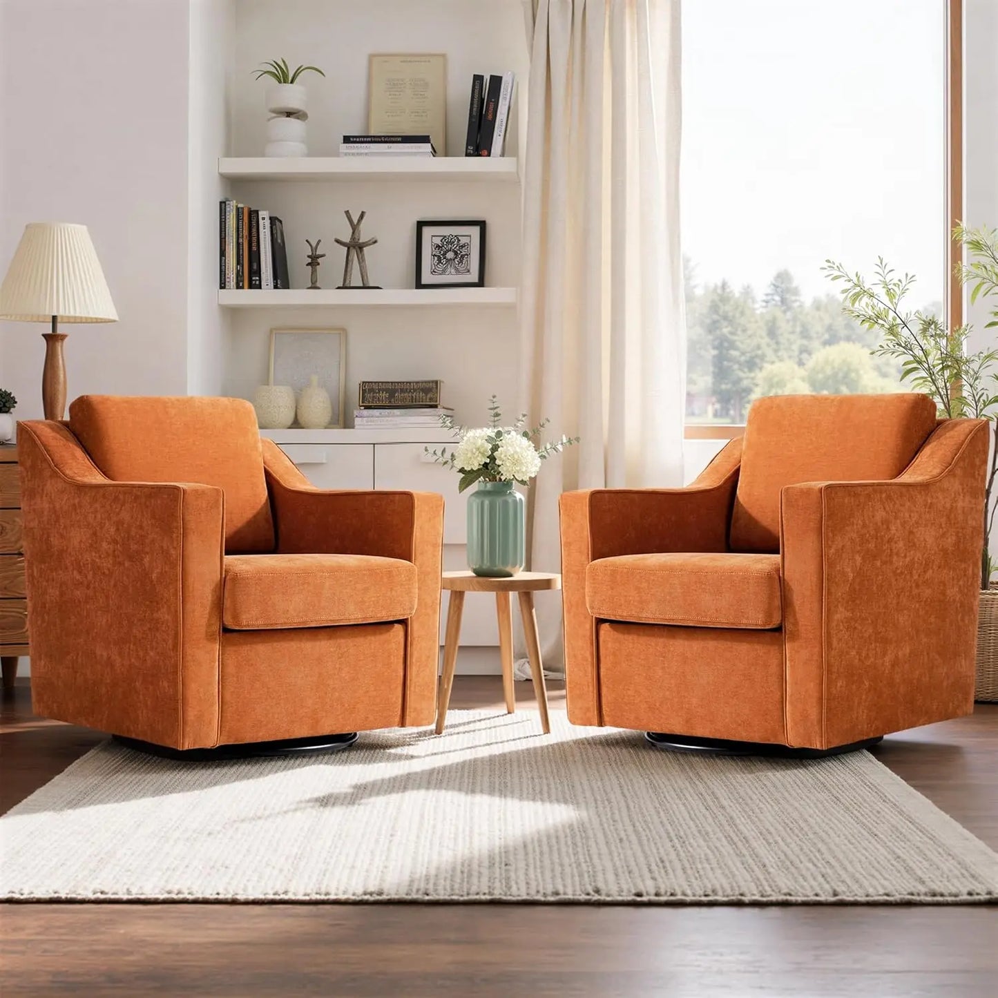 Two Seat Round Barrel Arm Chair Textile With Metal Frame And Adjustable Height